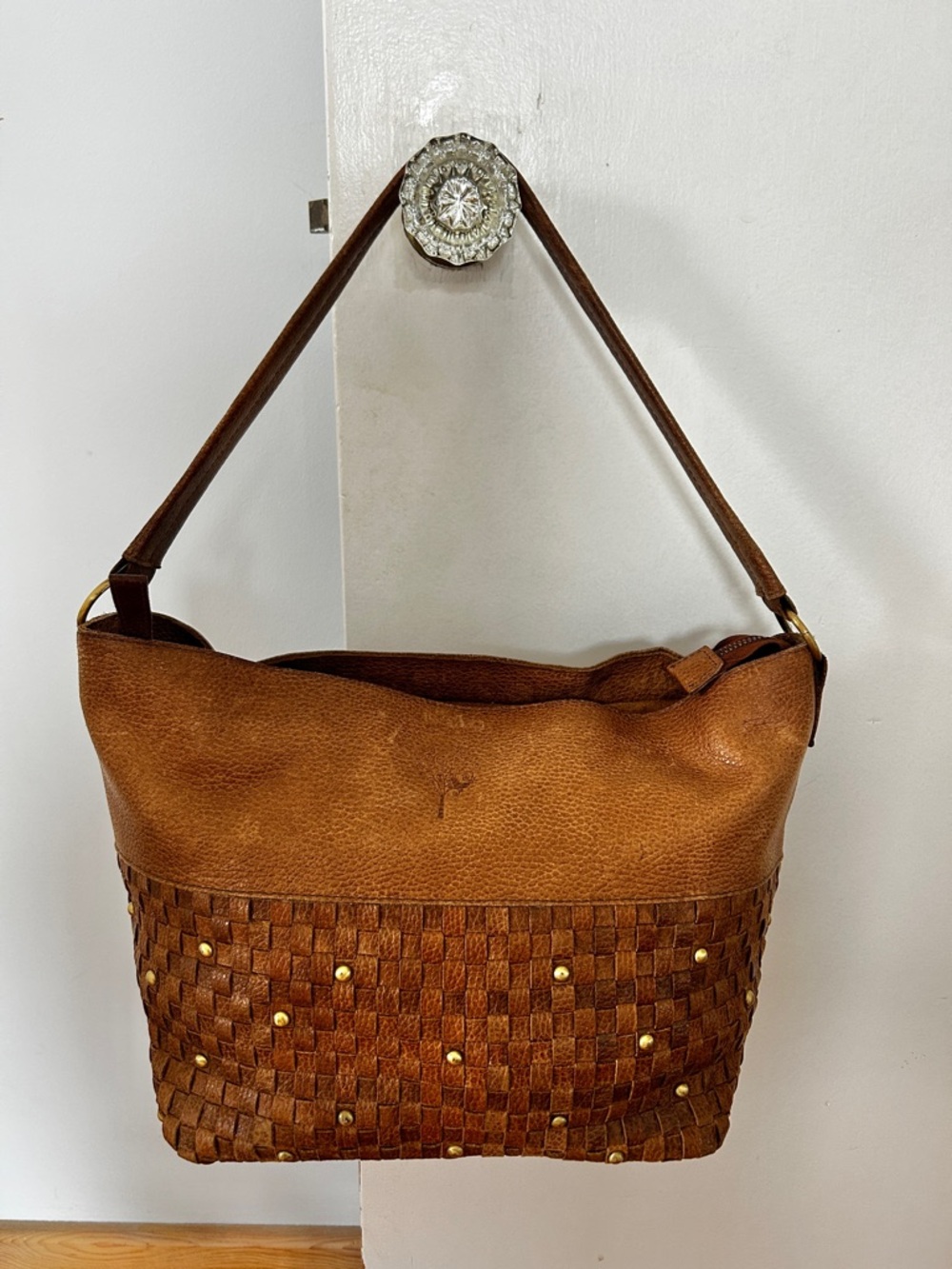 Woven Genuine Leather Hobo Bag Brown Boho‎ Desert Neutral Quality Studded